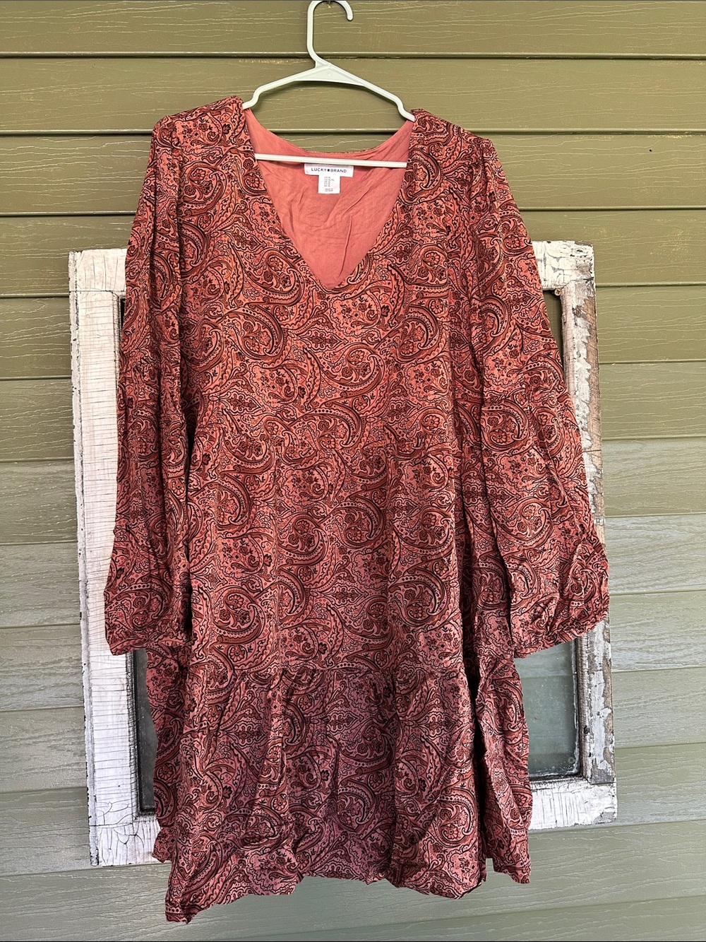 Lucky Brand Rust Paisley Long Sleeve V-Neck Tunic Dress - Picture 1 of 1